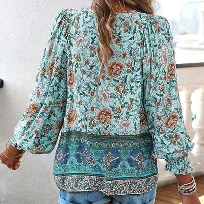 Women's Fashion Printed v-Neck Long Sleeve Shirt