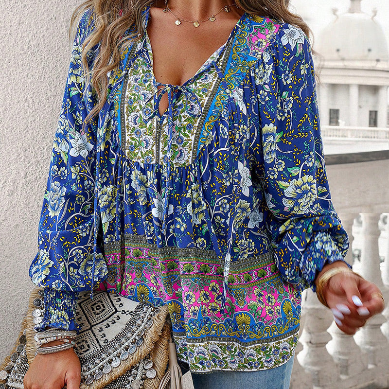 Women's Fashion Printed v-Neck Long Sleeve Shirt
