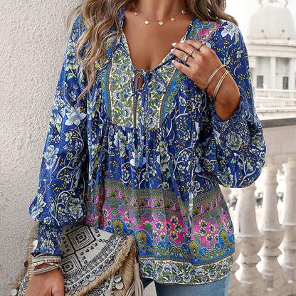 Women's Fashion Printed v-Neck Long Sleeve Shirt