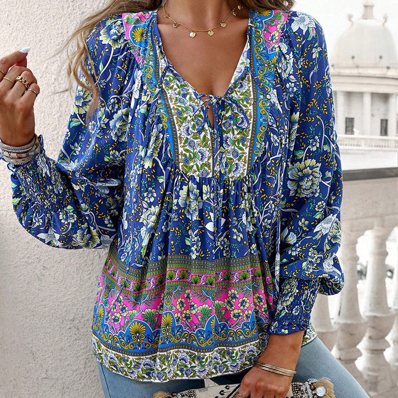 Women's Fashion Printed v-Neck Long Sleeve Shirt
