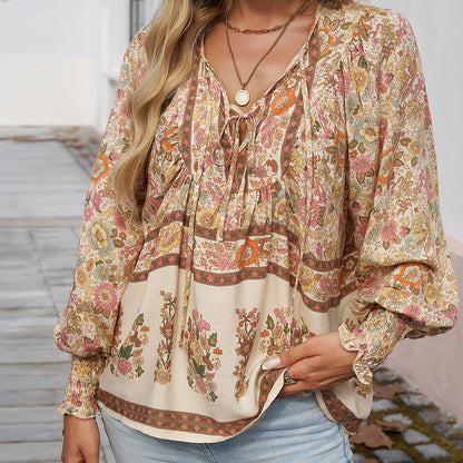 Women's Fashion Printed v-Neck Long Sleeve Shirt