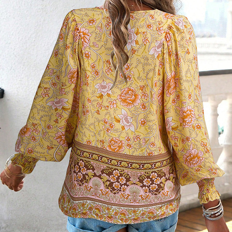 Women's Fashion Printed v-Neck Long Sleeve Shirt