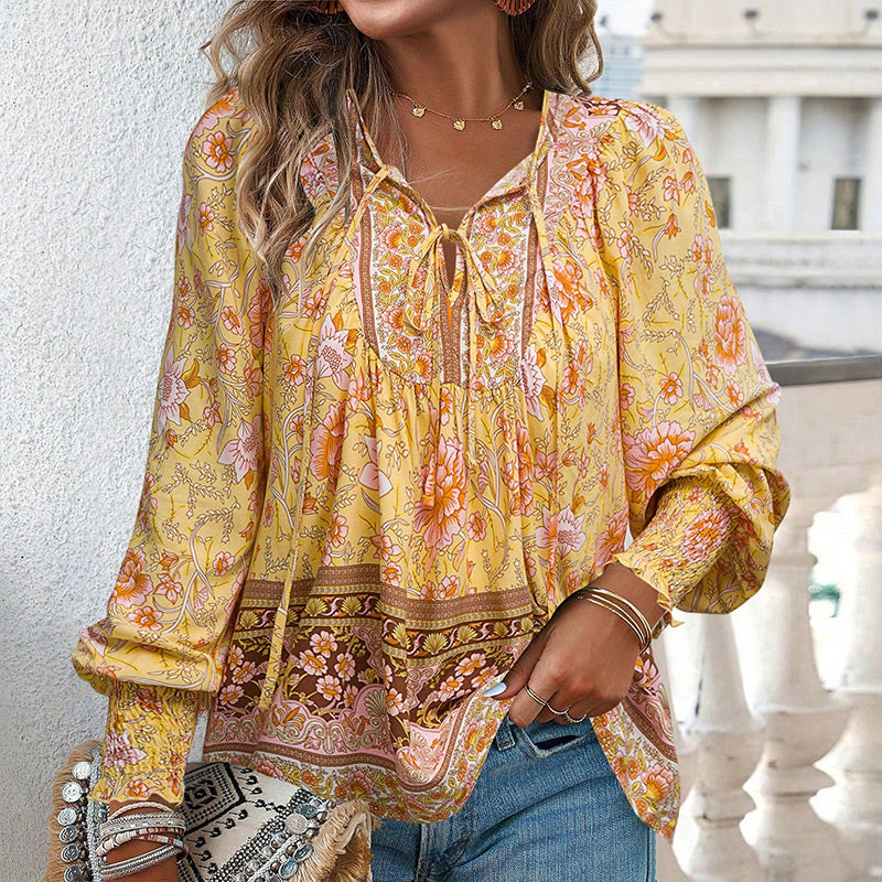 Women's Fashion Printed v-Neck Long Sleeve Shirt