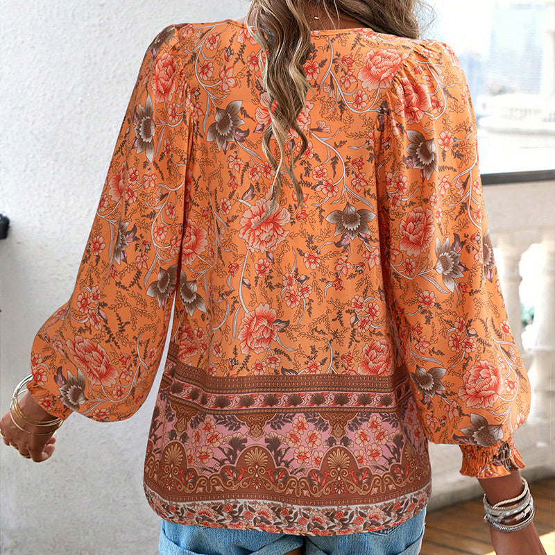 Women's Fashion Printed v-Neck Long Sleeve Shirt