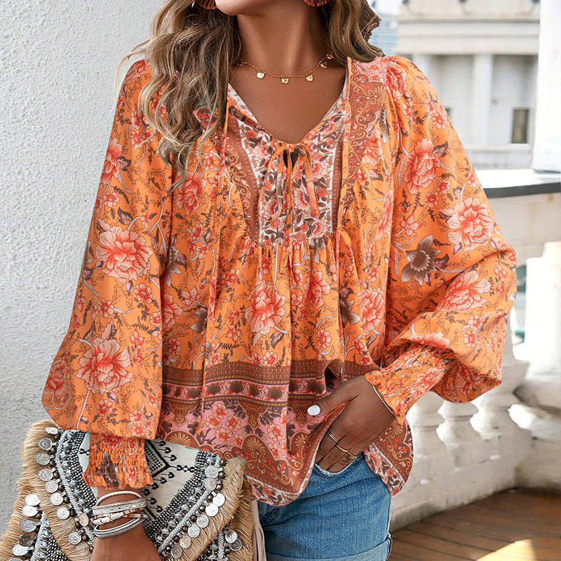 Women's Fashion Printed v-Neck Long Sleeve Shirt