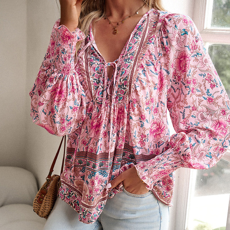 Women's Fashion Printed v-Neck Long Sleeve Shirt