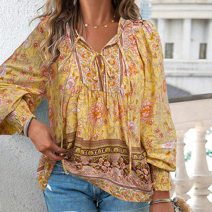 Women's Fashion Printed v-Neck Long Sleeve Shirt