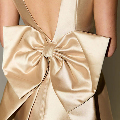Ultimate Muse Satin Oversized Bow Detail Square Neck Mini Dress