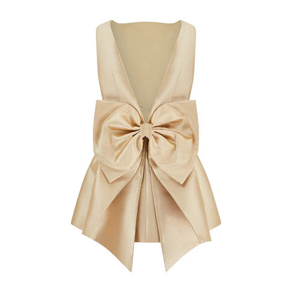 Ultimate Muse Satin Oversized Bow Detail Square Neck Mini Dress