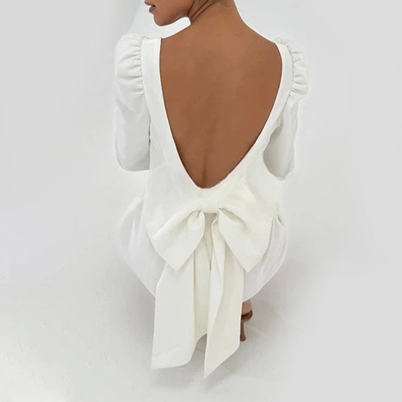 Gift for You Puff Shoulder Long Sleeve Back Bow Detail Mini Dress
