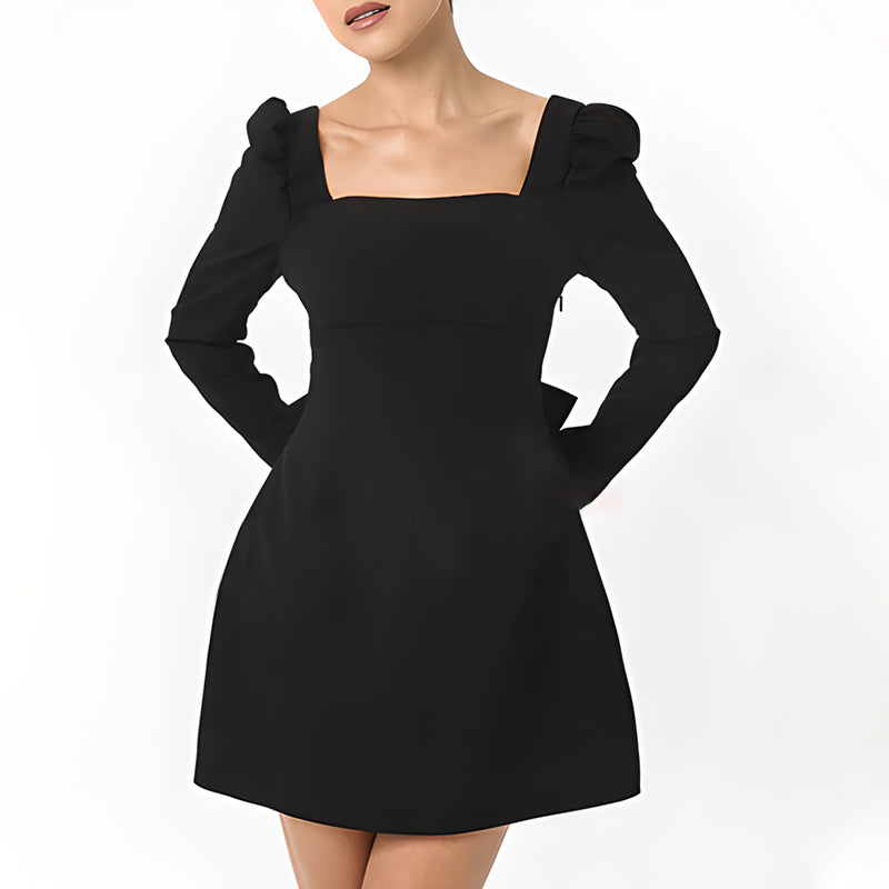 Gift for You Puff Shoulder Long Sleeve Back Bow Detail Mini Dress