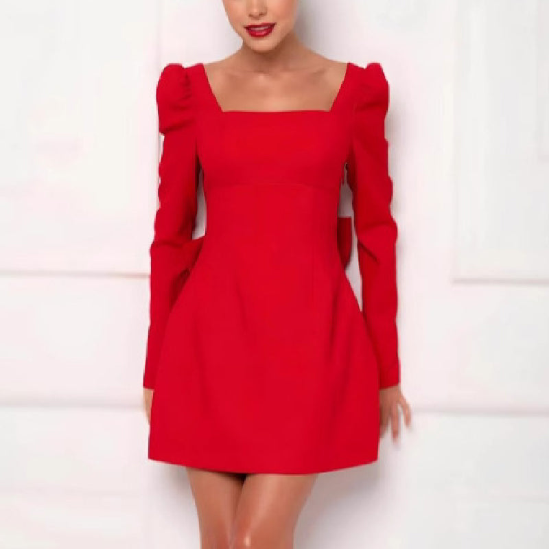 Gift for You Puff Shoulder Long Sleeve Back Bow Detail Mini Dress