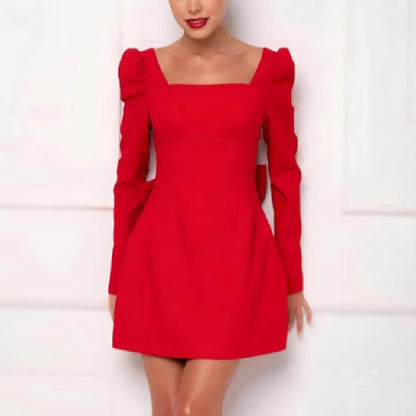 Gift for You Puff Shoulder Long Sleeve Back Bow Detail Mini Dress