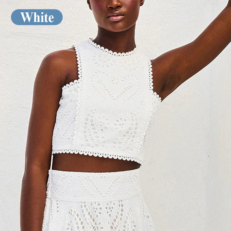 Paris Dreaming Embroidered Lace Crop Tank Top