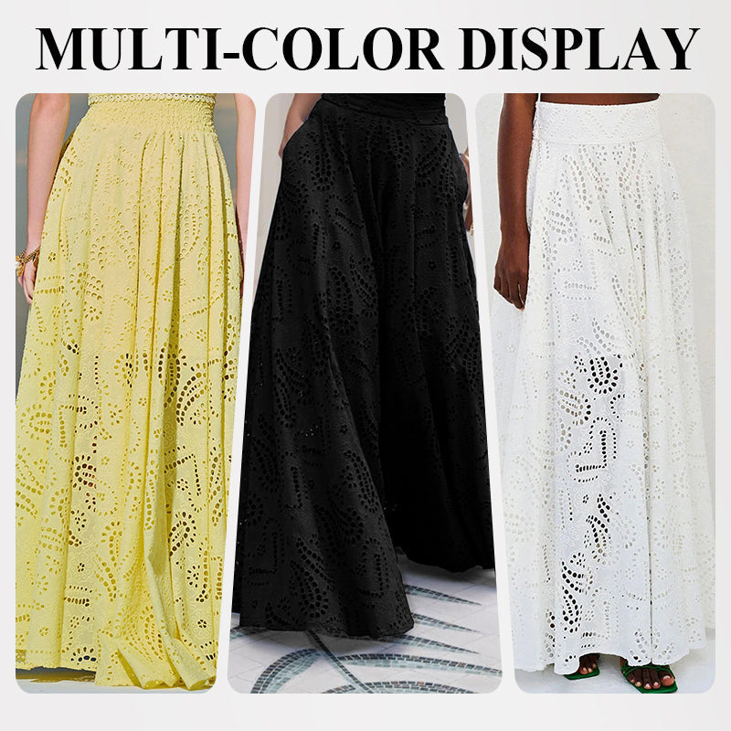 Paris Dreaming Embroidered Lace High Rise Elastic Waist Pocketed Maxi Skirt