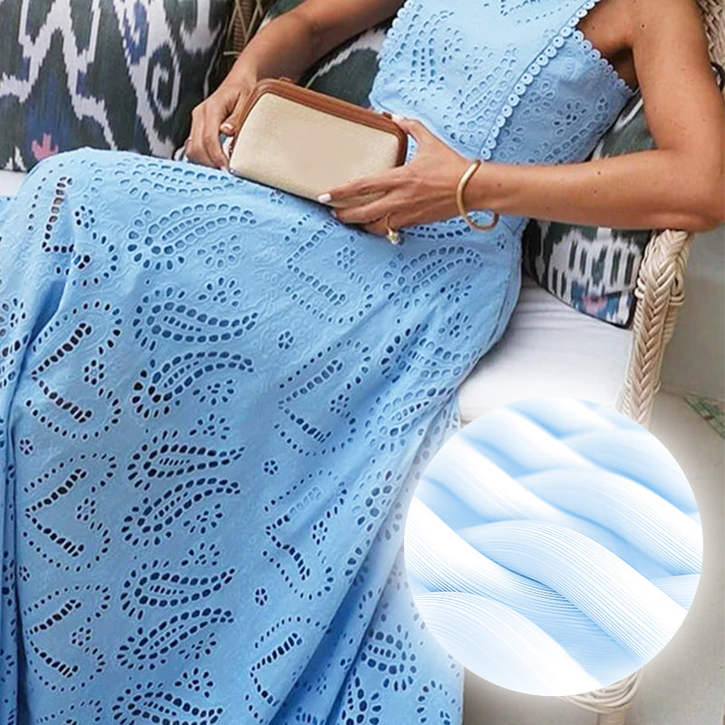 Paris Dreaming Embroidered Lace High Rise Elastic Waist Pocketed Maxi Skirt