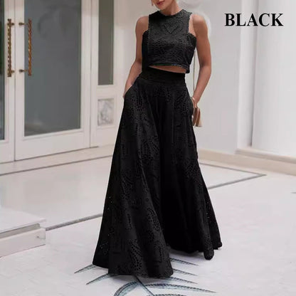 Paris Dreaming Embroidered Lace High Rise Elastic Waist Pocketed Maxi Skirt