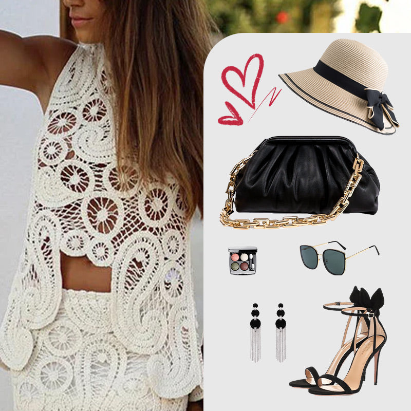 Summer Crochet Lace Sleeveless Irregular Hem Tops