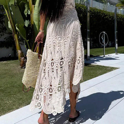 Summer Crochet Lace Elastic Irregular Hem Maxi Skirt