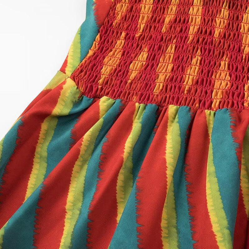 Spaghetti Strap Contrast Print Swing Maxi Vacation Dress