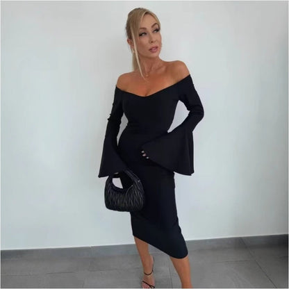 Off-Shoulder Bell Sleeve Midi Dress