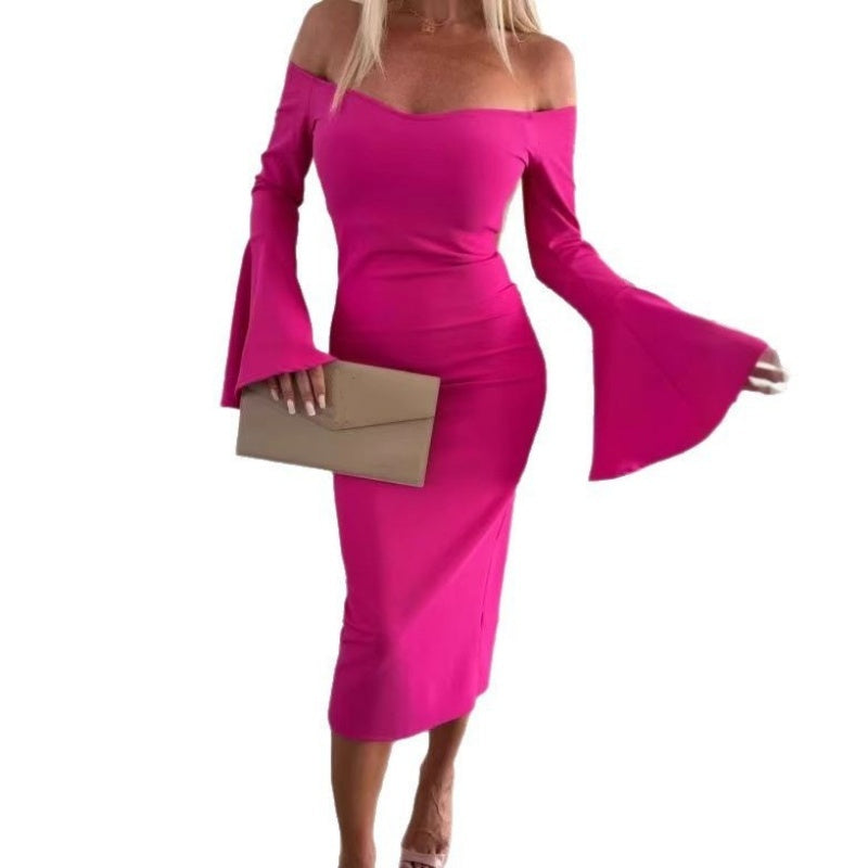 Off-Shoulder Bell Sleeve Midi Dress