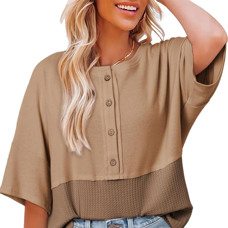 Casual Button Down Waffle Knit Top