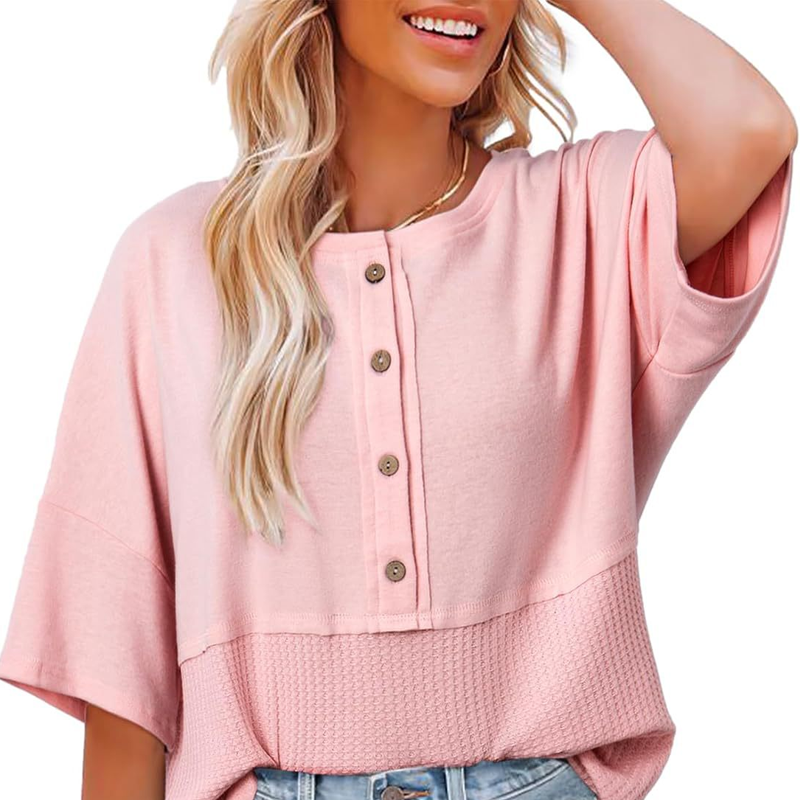 Casual Button Down Waffle Knit Top
