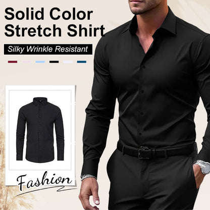 Men's Silky Wrinkle Resistant Solid Color Stretch Shirt🔥💕(BUY 2 FREE SHIPPING)