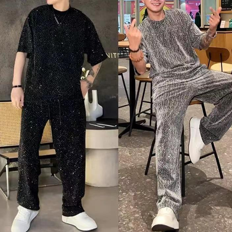 Men’s Short Sleeve Top & Wide Leg Pants 2-Piece Set