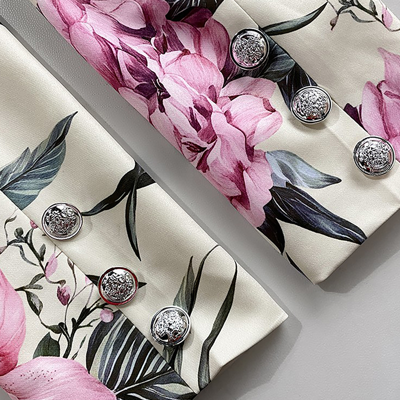 Picture Perfect Botanical Floral Print Long Sleeve Lapel Crop Blazer