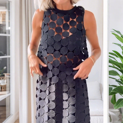 Casie See Through Circle Embroidery Elastic Waist Tassle Hem Maxi Skirt