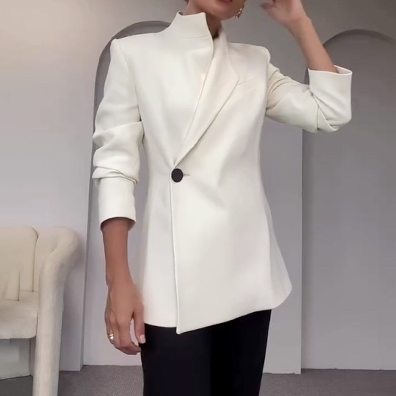 Fashionable Leader One Button Stand Collar Long Sleeve Blazer Jacket