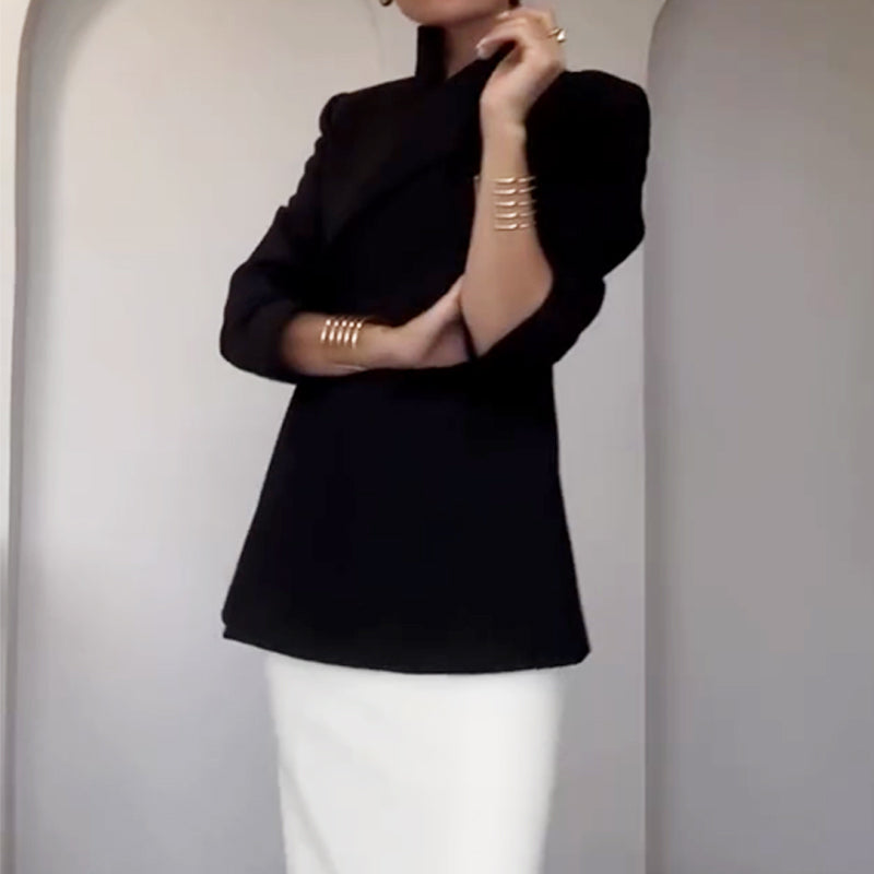 Fashionable Leader One Button Stand Collar Long Sleeve Blazer Jacket