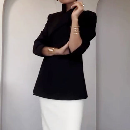 Fashionable Leader One Button Stand Collar Long Sleeve Blazer Jacket