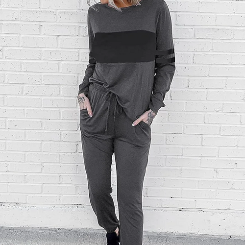 Women's Casual Color Blocking Tops ＆ Pants 2-Piece Set