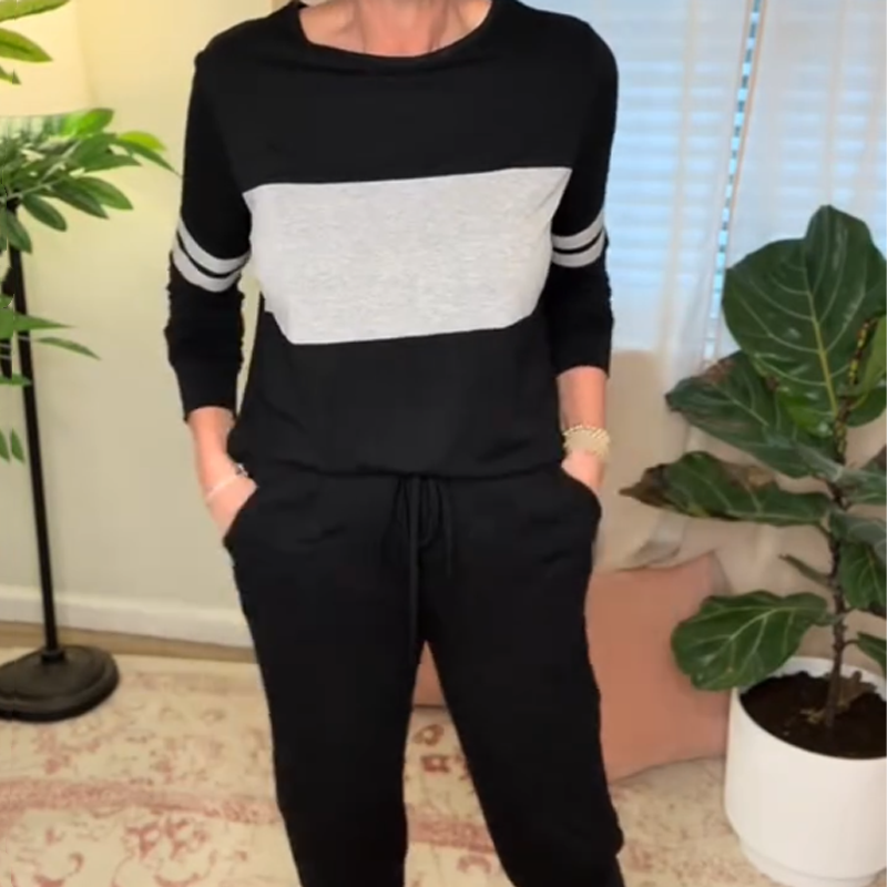 Women's Casual Color Blocking Tops ＆ Pants 2-Piece Set