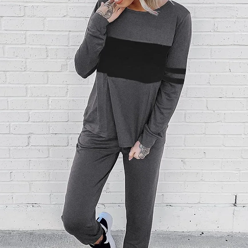 Women's Casual Color Blocking Tops ＆ Pants 2-Piece Set